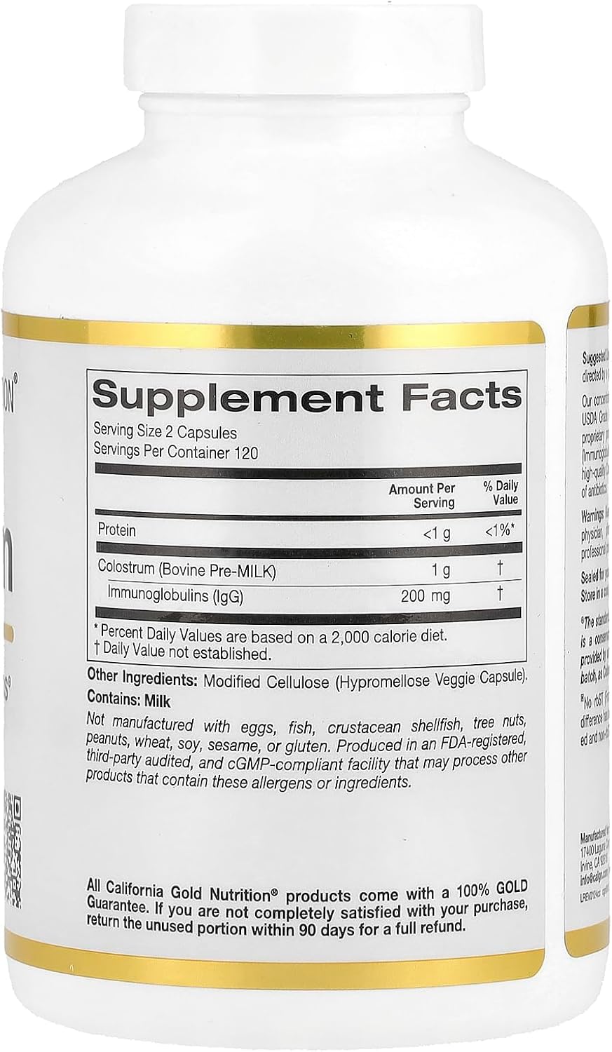 California Gold Nutrition Colostrum Concentrated Bovine Pre-Milk Supplement with Immunoglobulins – Immune Support – Gluten-free, Non-GMO, No Antibiotics – 240 Vegetarian Capsules - görsel 2
