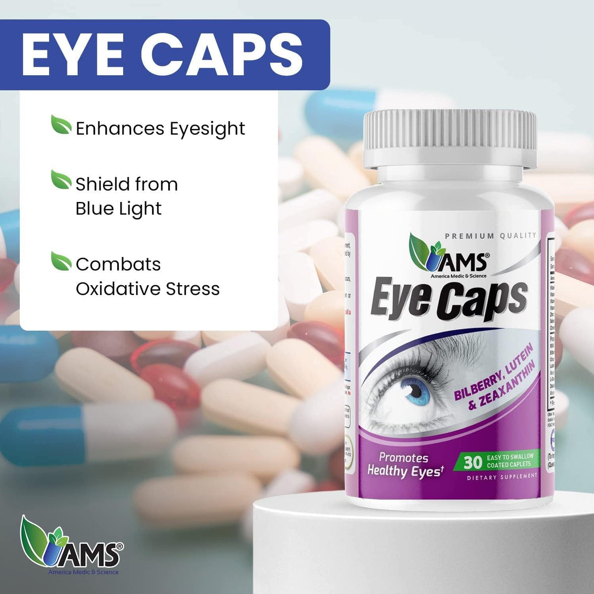 America Medic & Science EyeCaps (30 Caplets) - Vision Health Supplement with Lutein, Zinc, and Vitamins A, C, E, B2 - görsel 2