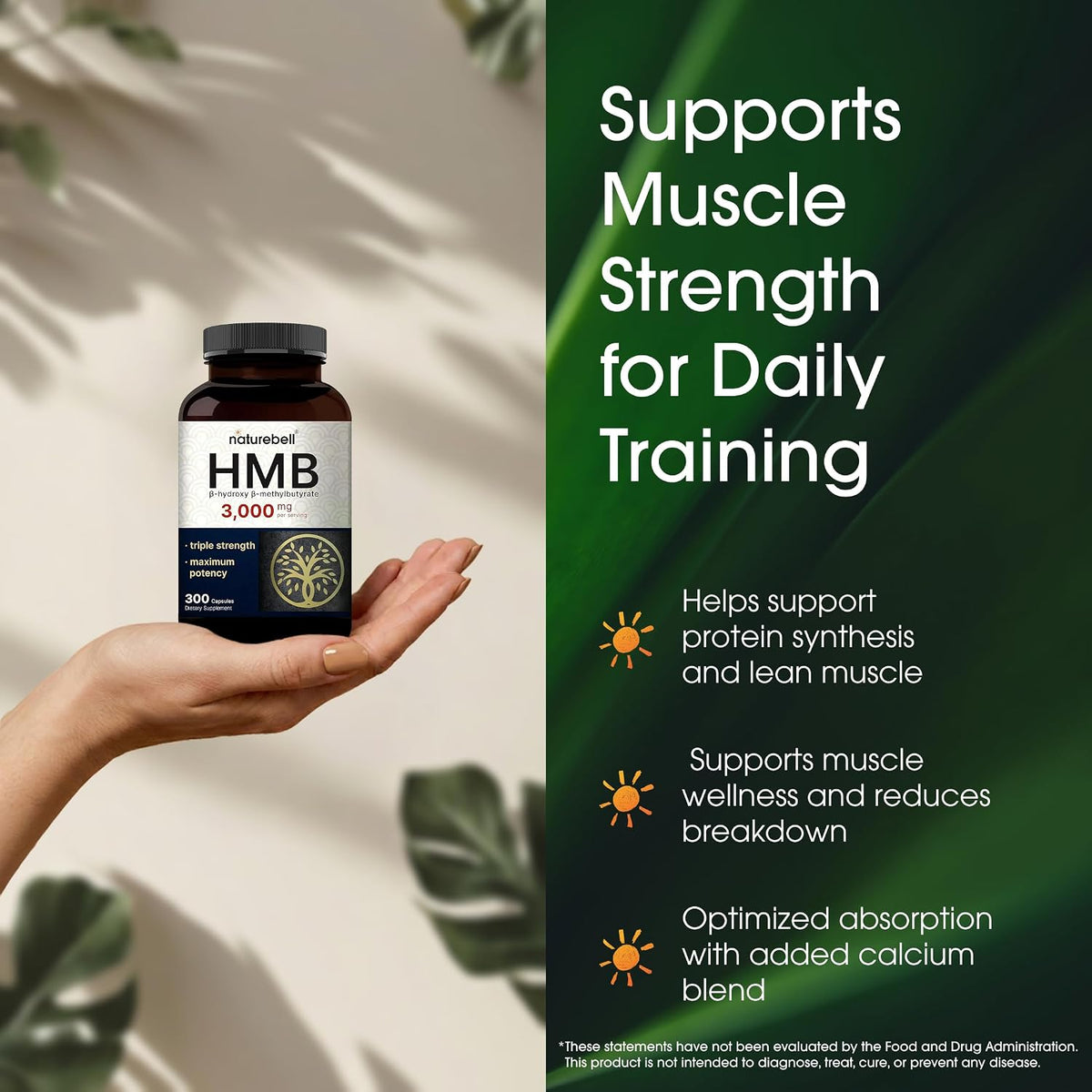 NatureBell HMB 3,000 mg - 300 Capsules - Triple Strength Food Supplement for Lean Muscle Mass Support - görsel 4