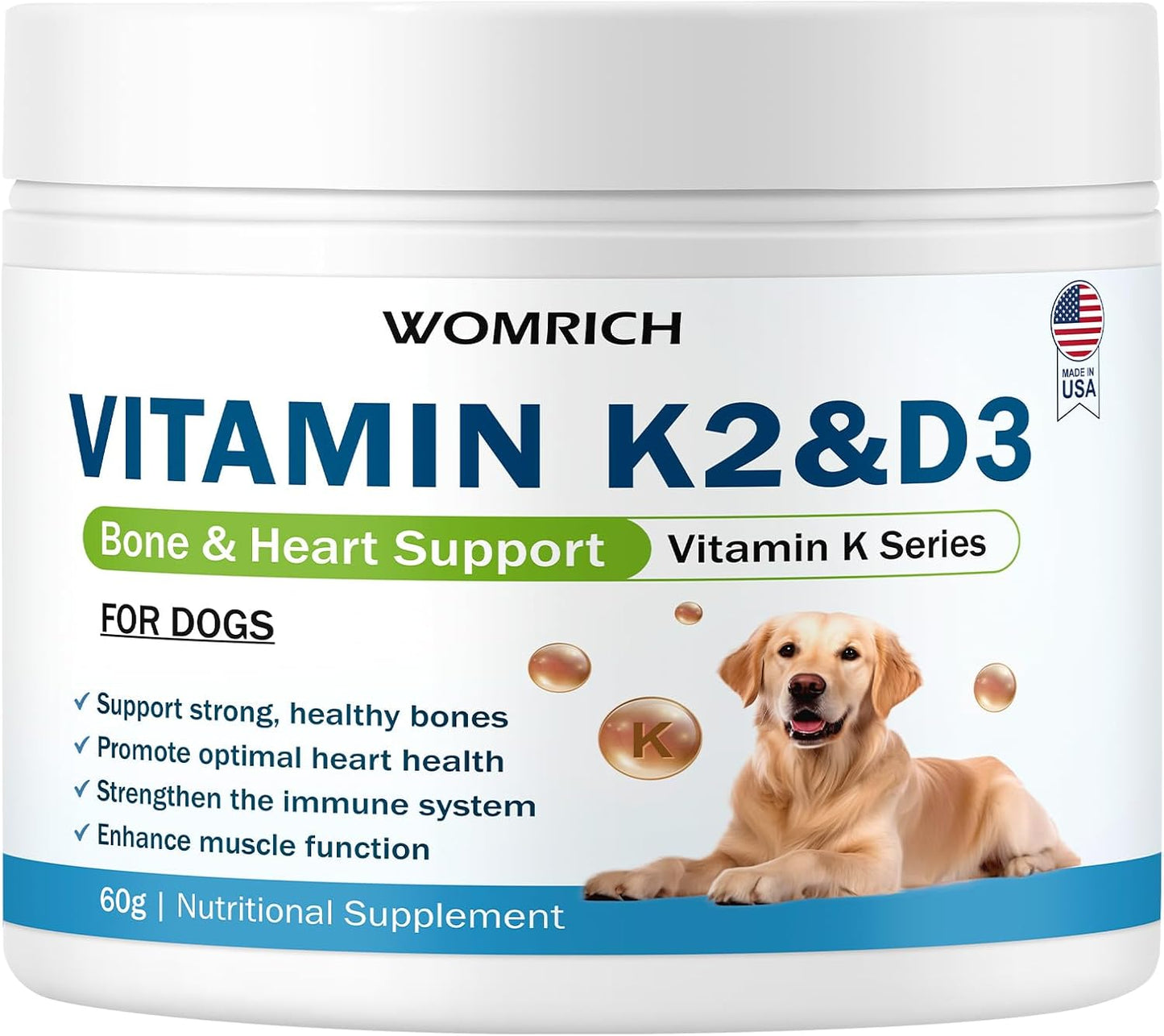 Vitamin K2 & D3 Supplement for Dogs – 60g | Vitamin Complex Supports Strong Bones, Cardiovascular Health, & Immune Function | Vitamins K for Dogs, Vitamins K1 & K2 (MK4 & MK7) + Vitamins D3 - görsel 1
