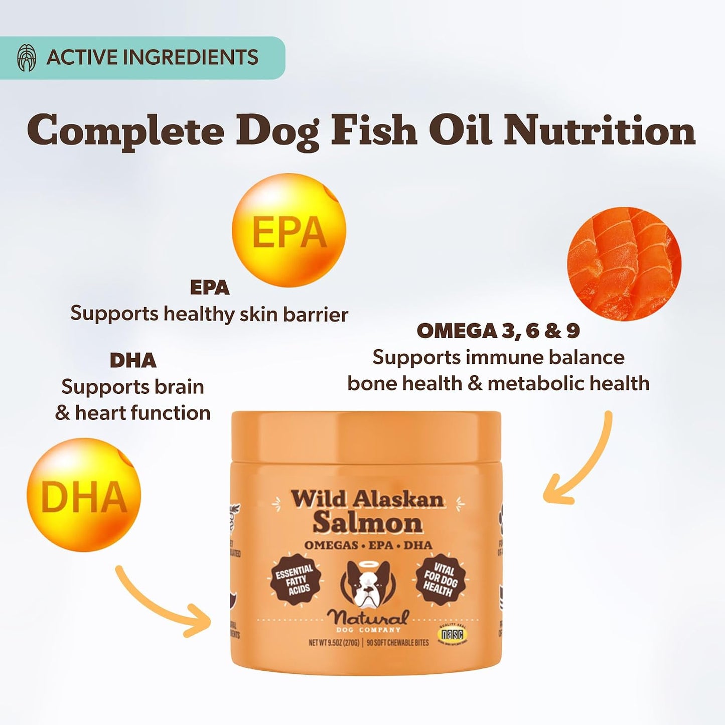 Natural Dog Company Wild Alaskan Salmon Chews – Omega-3 Fish Oil Supplement, 90 Chews - görsel 3