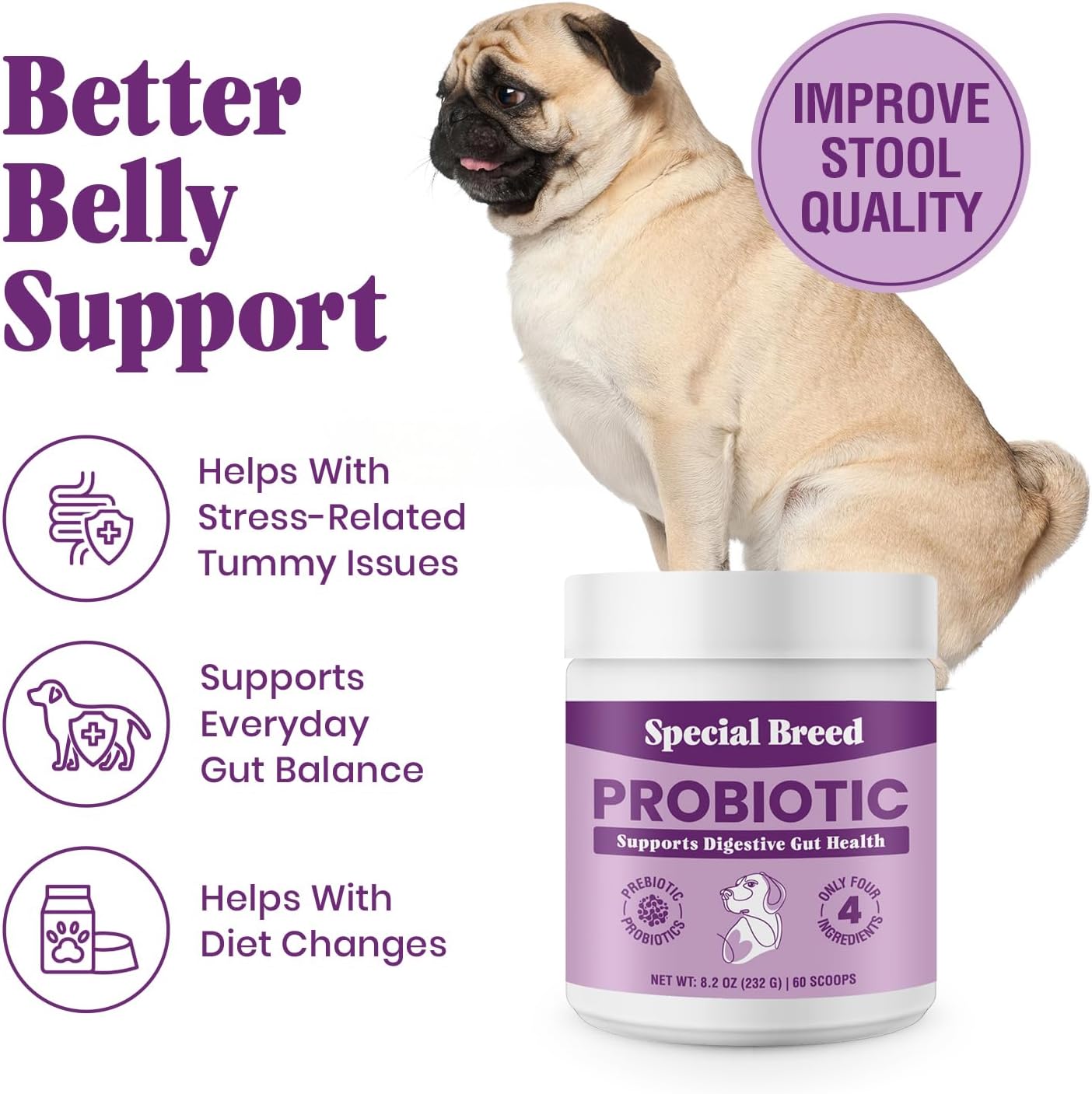 Probiotics for Dogs – Dog Probiotics Powder for Digestive Health, Gut Support & Immune Boost – Premium Blend with Prebiotics & Digestive Enzymes – High Potency – 60 Scoops - görsel 2