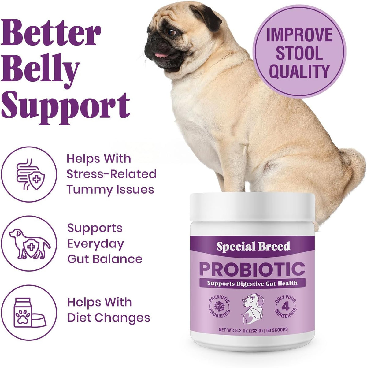 Probiotics for Dogs – Dog Probiotics Powder for Digestive Health, Gut Support & Immune Boost – Premium Blend with Prebiotics & Digestive Enzymes – High Potency – 60 Scoops - görsel 2