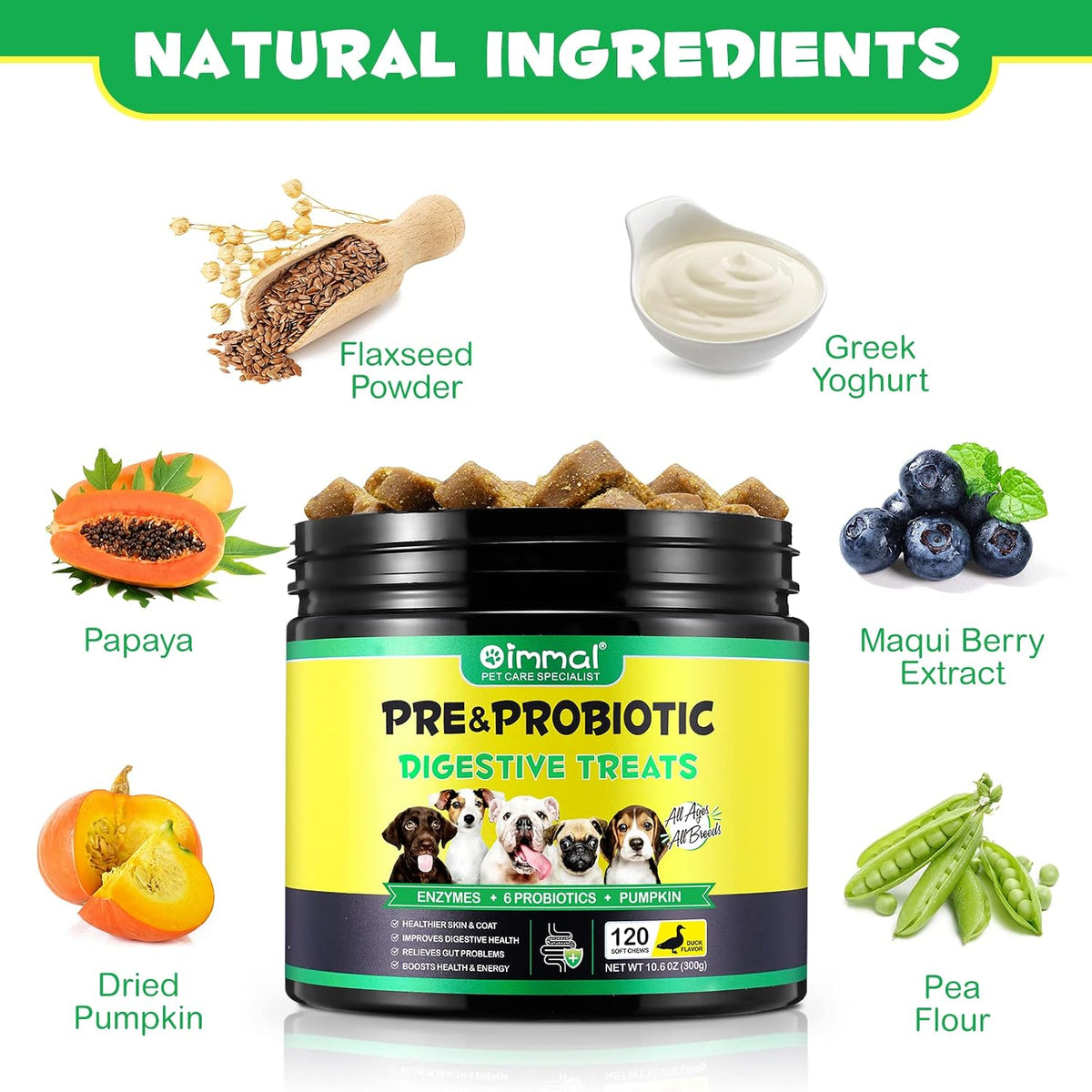 Oimmal Probiotics for Dogs Digestive Health - 120 Soft Chews with Omega-3 & 6, Vitamins, Digestive Enzymes - görsel 5