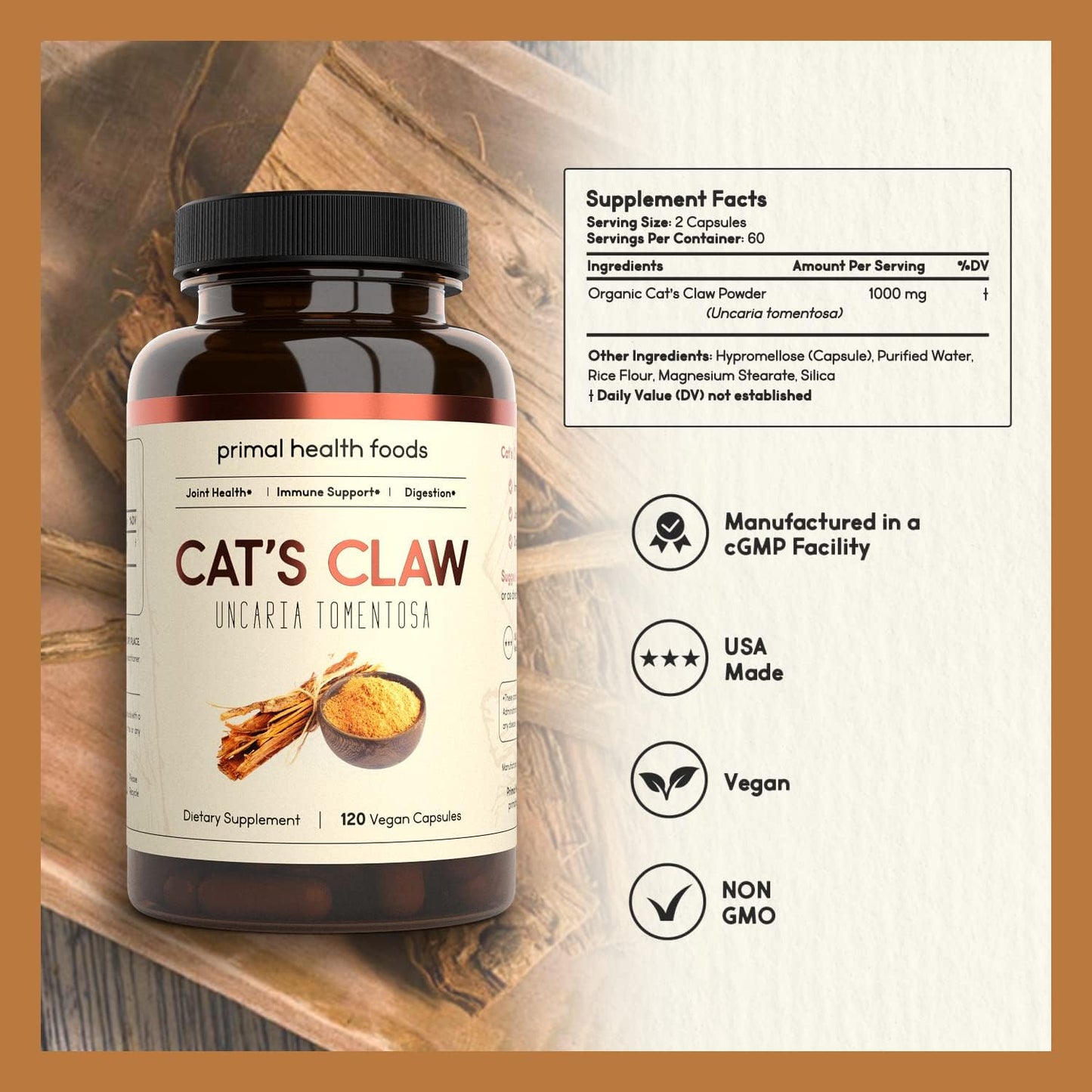 Organic Cat's Claw 1000 mg | Traditional Herbal Support | Vegetarian, Non-GM & Gluten-free - görsel 2