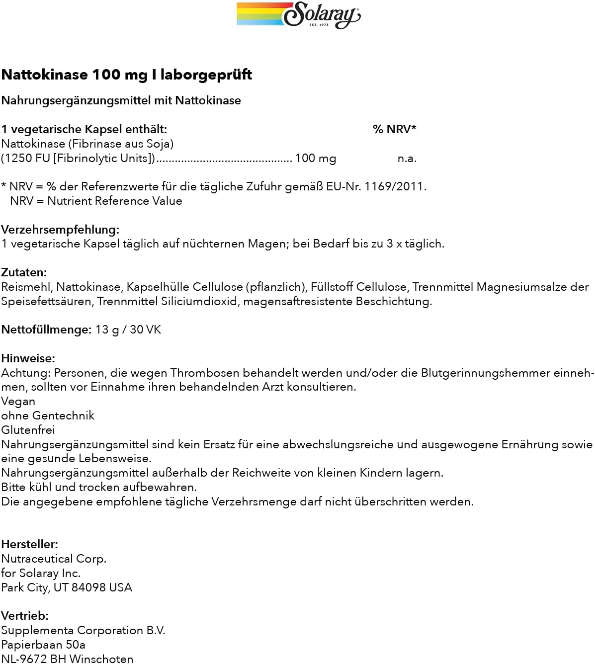 Solaray Nattokinase 100 mg, 30 Enteric Coated Capsules - görsel 7