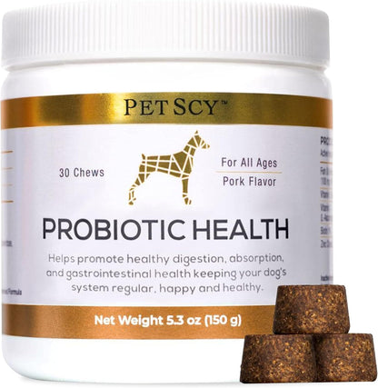 Probiotic Chews for Dogs by PetScy – 30 Chews with Prebiotic Fibre and Omega-3