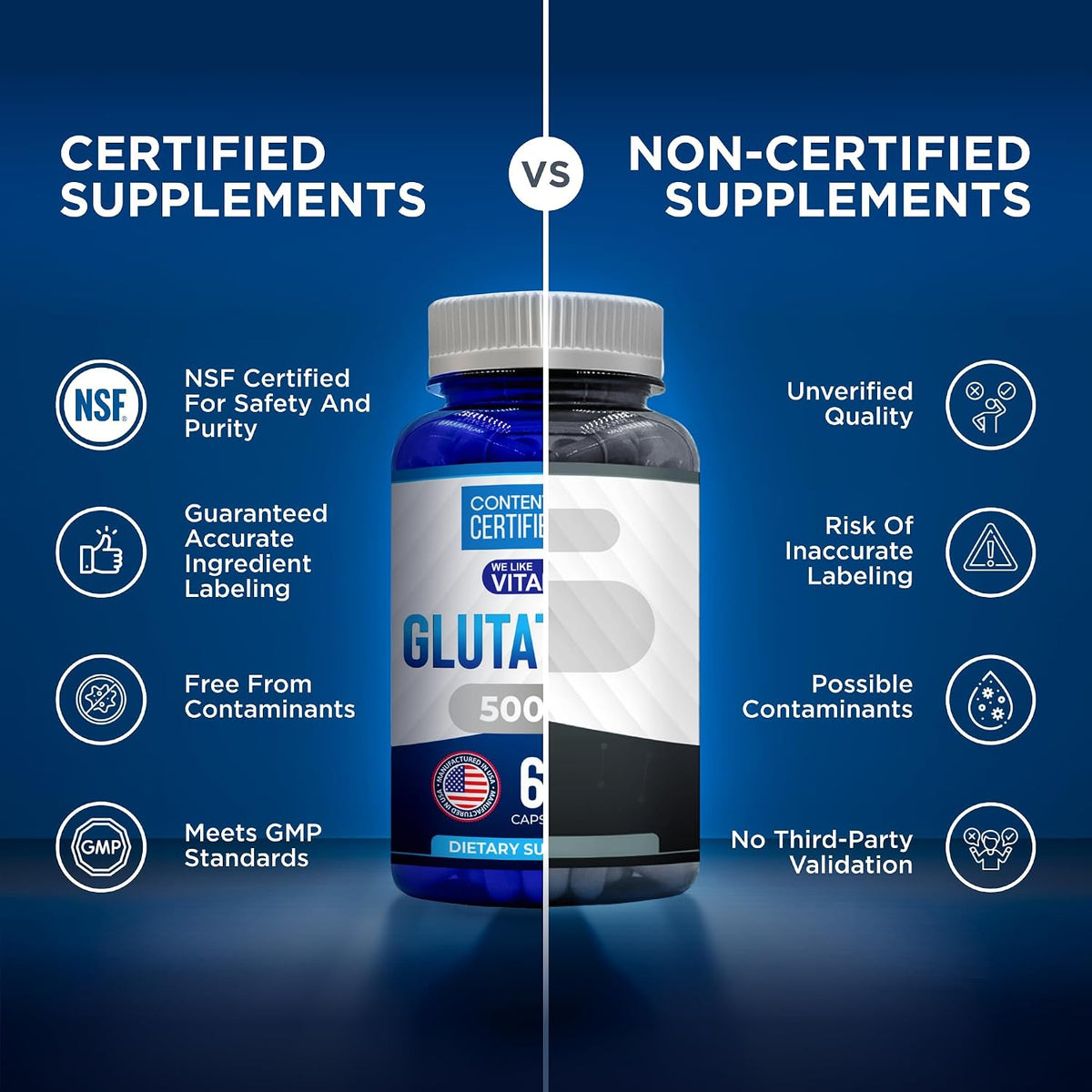 We Like Vitamins NSF Certified Glutathione Supplement 500mg - 60 Capsules of Reduced L-Glutathione for Antioxidant & Immune Support - Manufactured in the USA - görsel 7