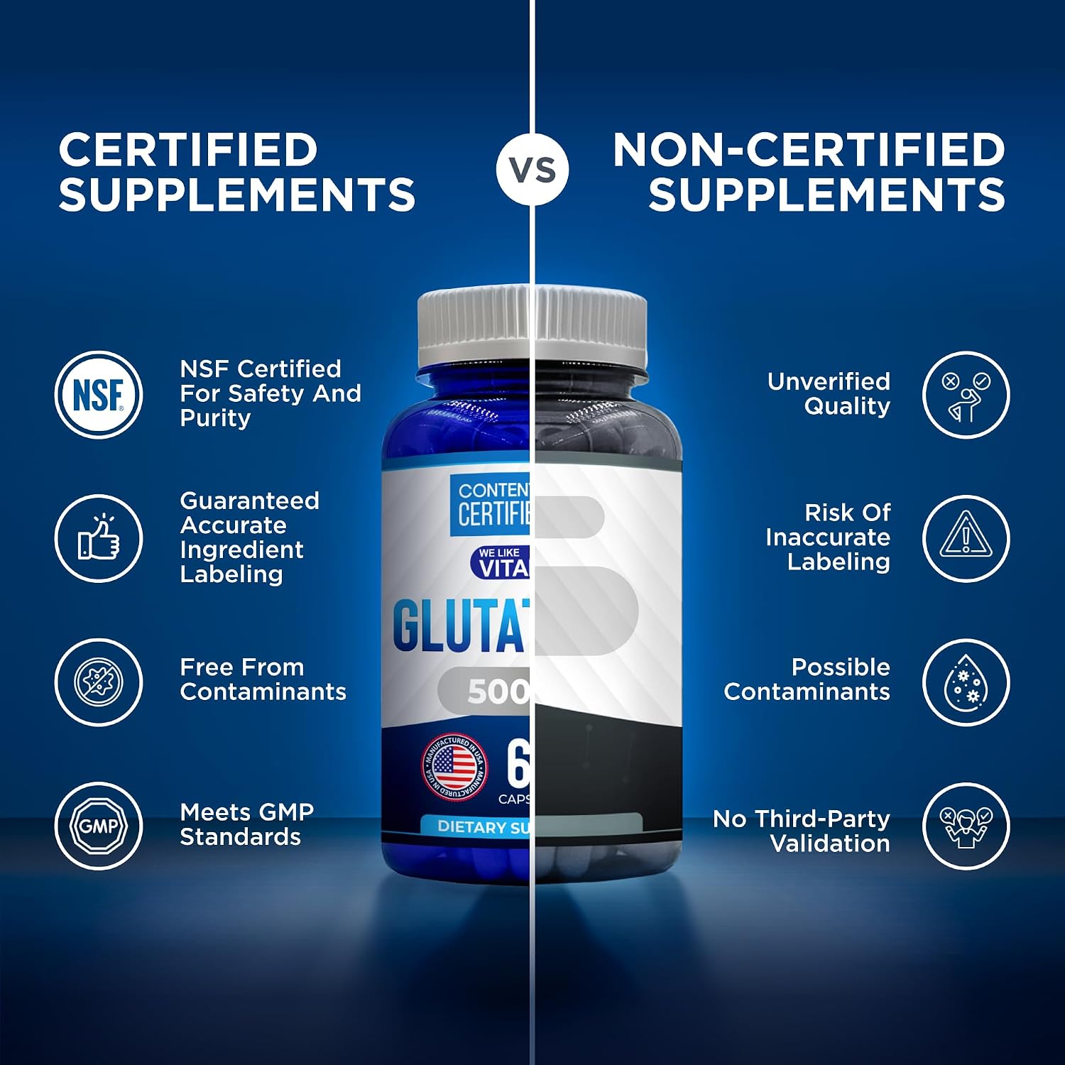 We Like Vitamins NSF Certified Glutathione Supplement 500mg - 60 Capsules of Reduced L-Glutathione for Antioxidant & Immune Support - Manufactured in the USA - görsel 7