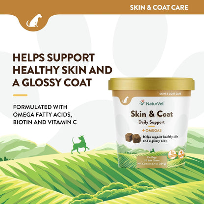 NaturVet Skin and Coat Plus Breath Aid for Dogs, 70 Soft Chews