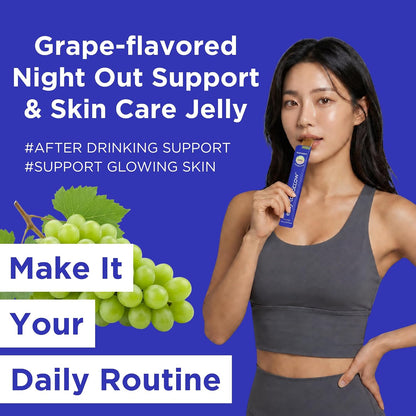 Natural Energy & Morning Vitality Jelly Stick - Daily Korean Skin care Supplement & Post-Alcohol Support with DHM & Glutathione - K-Beauty Inspired (White Grape Flavour, 10 Sticks)