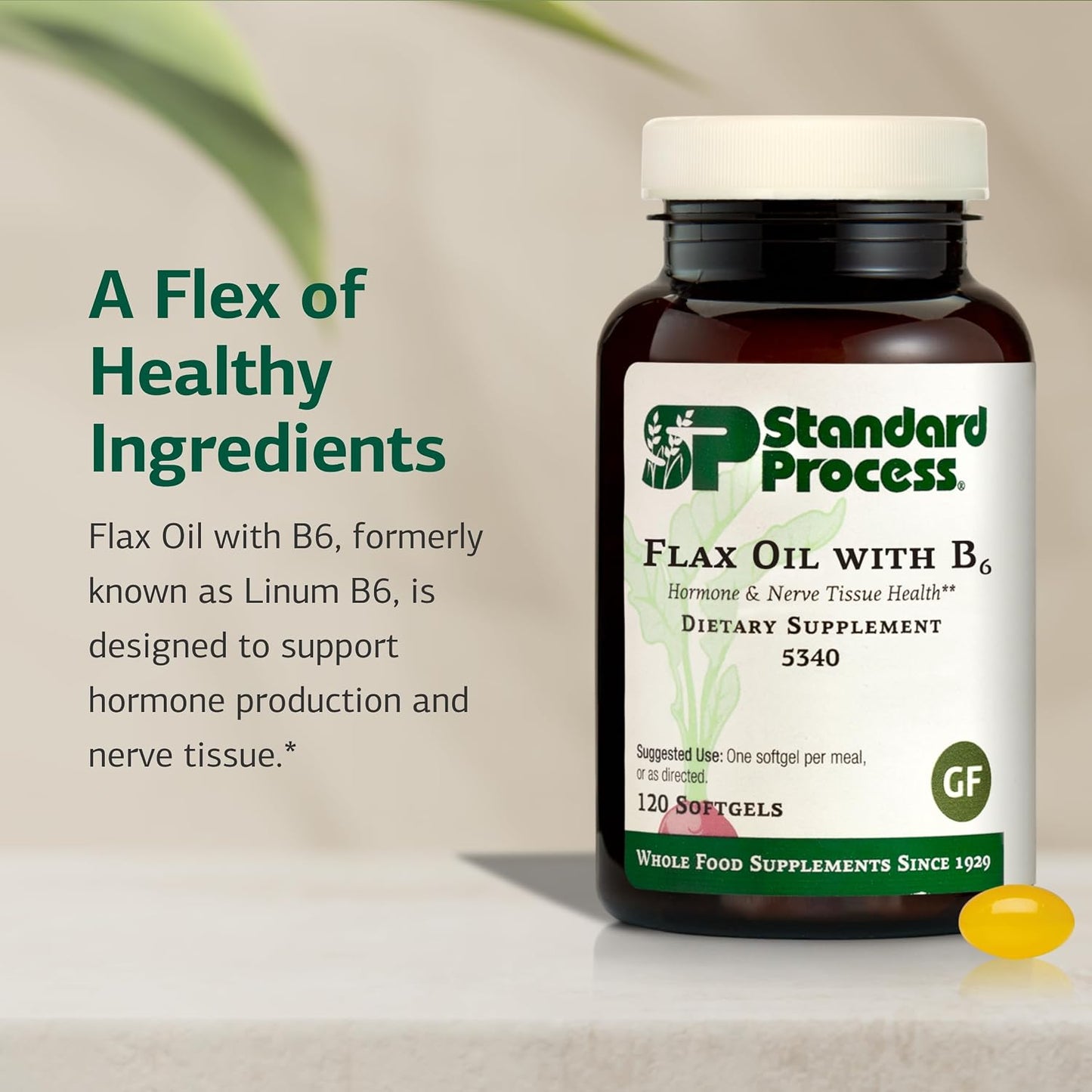 Standard Process Inc. Flax Oil with B6 – Supplement for Hormone and Nerve Tissue Support – Brain, Heart and Skin – Gluten‑Free, Non‑Dairy and Non‑Soya – 120 Softgels - görsel 3