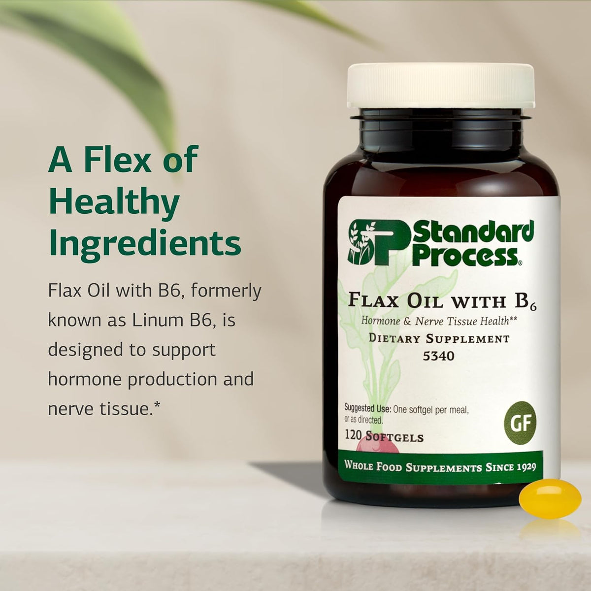 Standard Process Inc. Flax Oil with B6 – Supplement for Hormone and Nerve Tissue Support – Brain, Heart and Skin – Gluten‑Free, Non‑Dairy and Non‑Soya – 120 Softgels - görsel 3