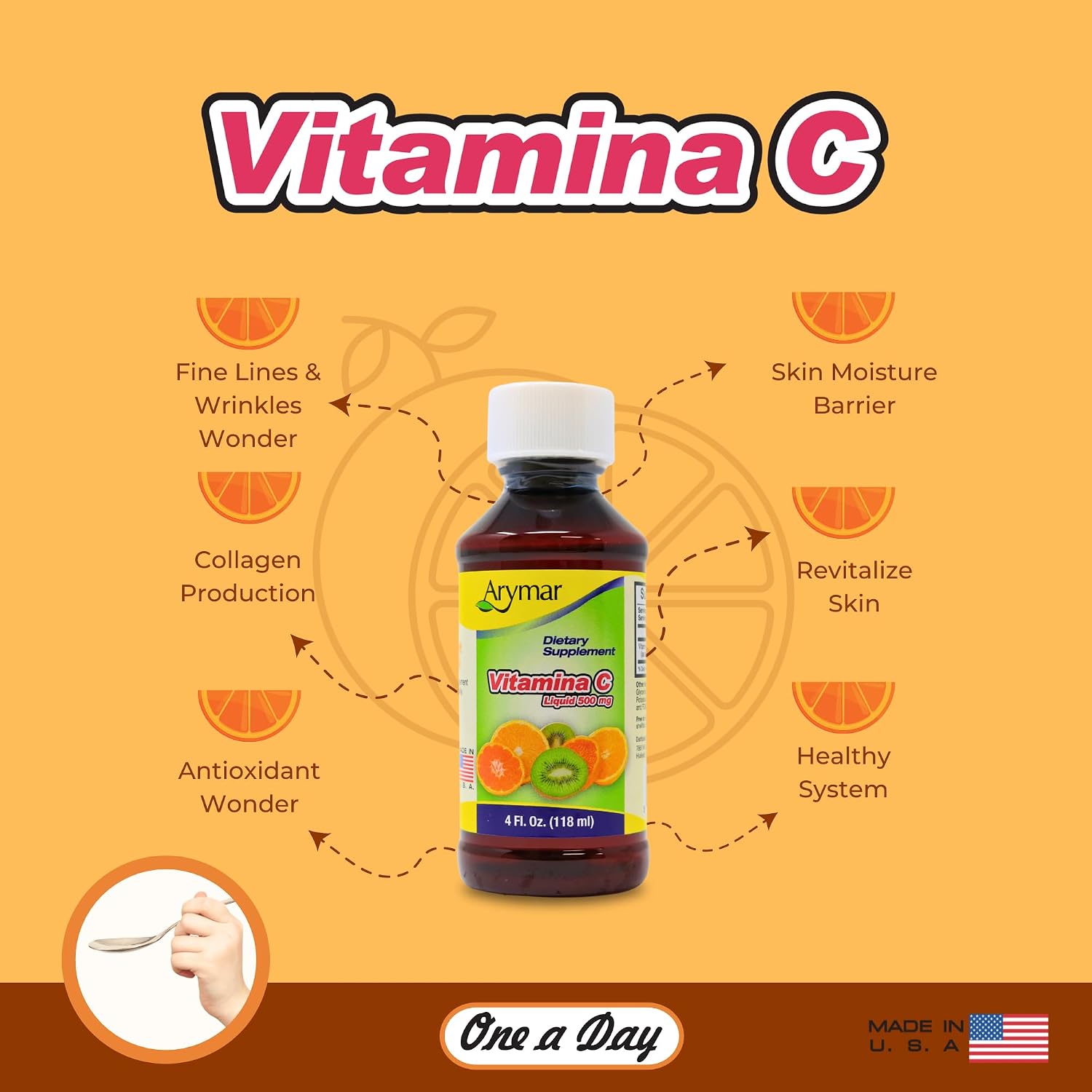 Arymar Vitamin C for Adults – Immune Support, Antioxidant, Orange Flavour (118 ml) - görsel 3