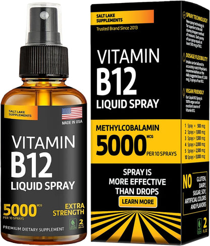 Vitamin B12 Sublingual Spray 5000 mcg – Vegan Methylcobalamin Liquid B12 for Energy, Mood & Brain Health – Gluten-Free, – Image 1