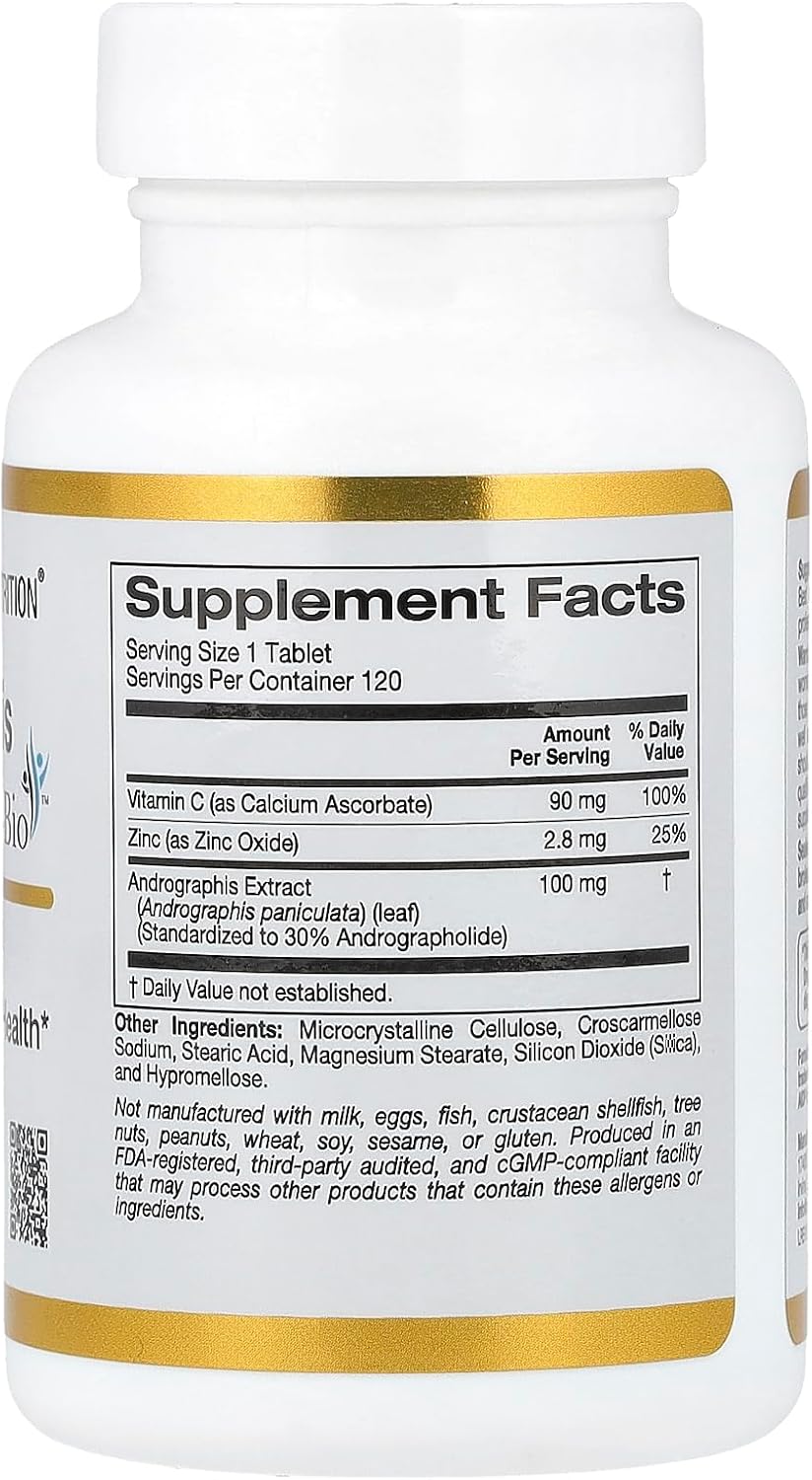 California Gold Nutrition Andrographis Immune Formula with AP-Bio, Vitamin C and Zinc - 120 Tablets - görsel 2