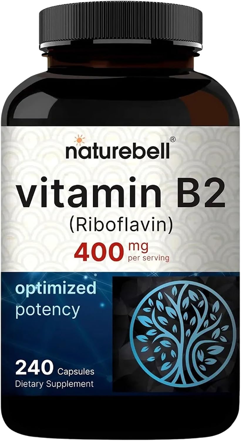 NatureBell Vitamin B2 (Riboflavin) 400mg - 240 Vegetarian Capsules - Energy & Cellular Health Supplement - görsel 1