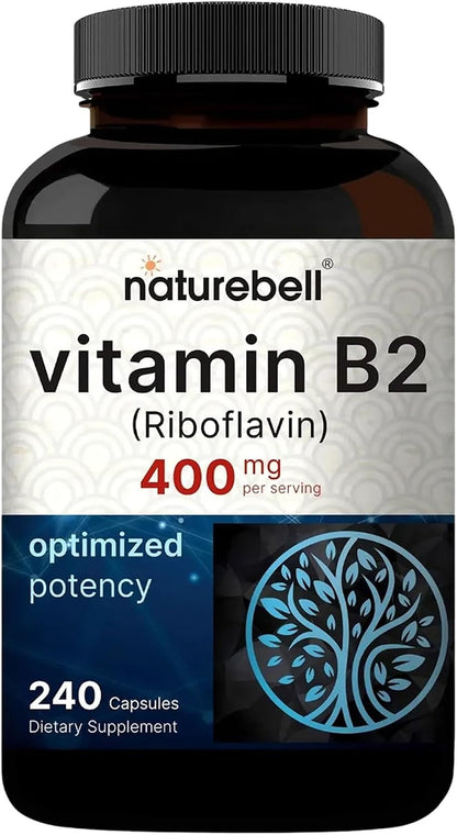 NatureBell Vitamin B2 (Riboflavin) 400mg - 240 Vegetarian Capsules - Energy & Cellular Health Supplement