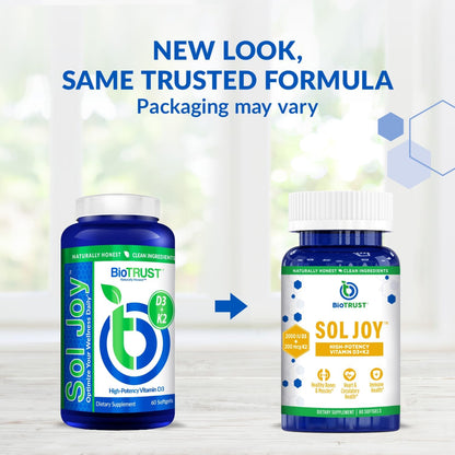 BioTrust Sol Joy, High Strength Vitamin D3 & K2 – 2000 IU (50 µg) D3 & 200 µg K2
