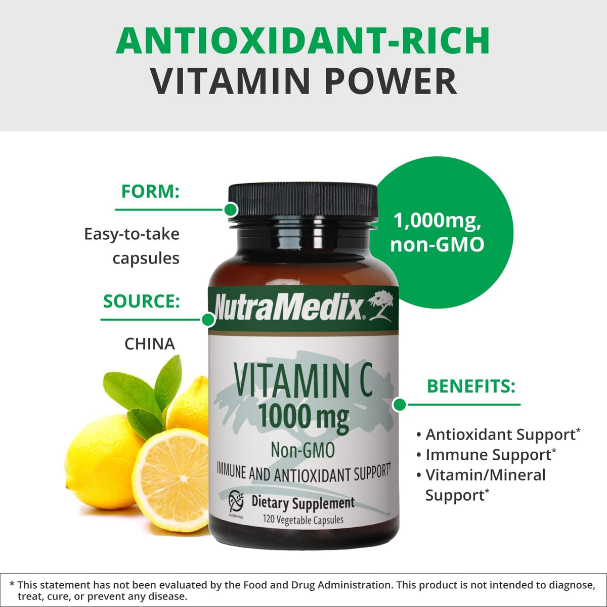 NutraMedix Vitamin C 1000mg – Antioxidant Supplement for Immunity & Heart Health (120 Vegetarian Capsules) - görsel 4