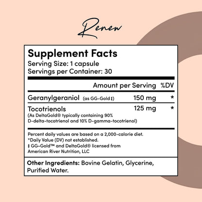 Tranont Renew - Antioxidant Complex for Vitality & Wellness | Vitamin E Tocotrienols & Geranylgeraniol | Supports Healthy Cellular Function, Joint Health, & Youthful Glow - 30 Capsules