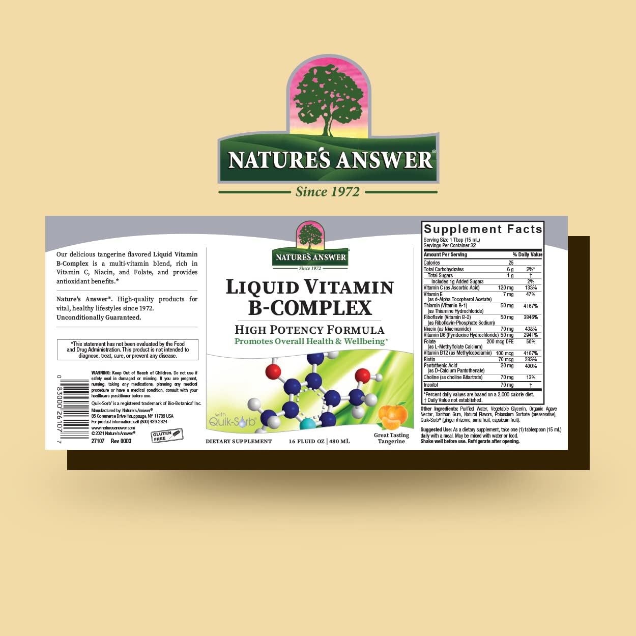 Nature's Answer Liquid Vitamin B-Complex, All-Natural Tangerine Flavour, 473 ml - görsel 2