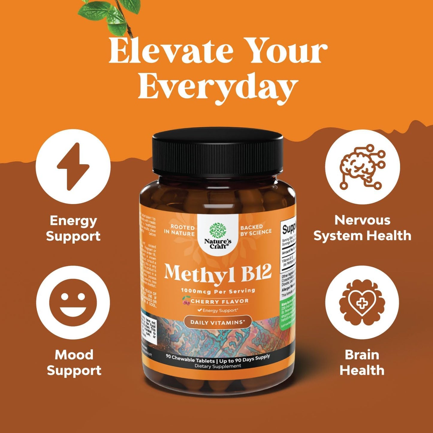 Natures Craft Chewable B12 Vitamin 1000mcg - Methylcobalamin - Cherry Flavour - 60 Count - görsel 2