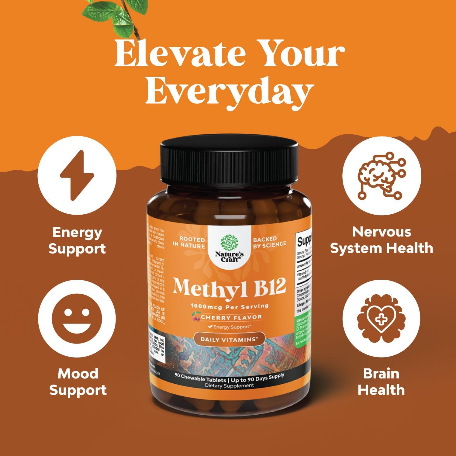 Natures Craft Chewable B12 Vitamin 1000mcg - Methylcobalamin - Cherry Flavour - 60 Count - görsel 2