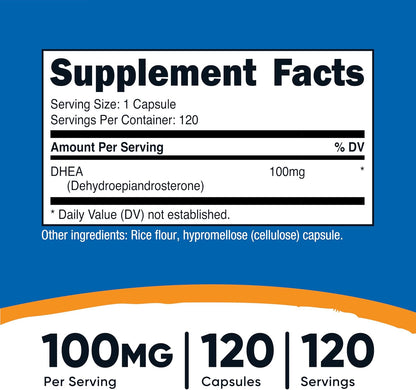 Nutricost DHEA 100mg, 120 Capsules - Gluten-free, Soya Free, Non-GMO