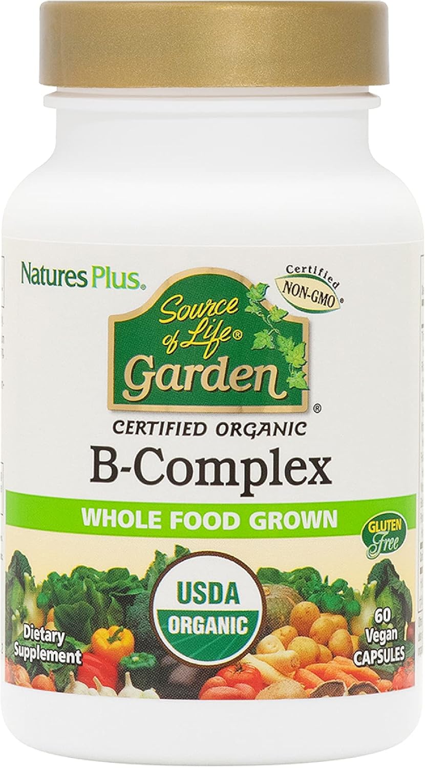 NaturesPlus Source of Life Garden B-Complex - 60 Capsules - Complete Vitamin B Supplement - USDA Organic, Non-GMO, Vegan, Gluten-free - 30 Servings - görsel 1