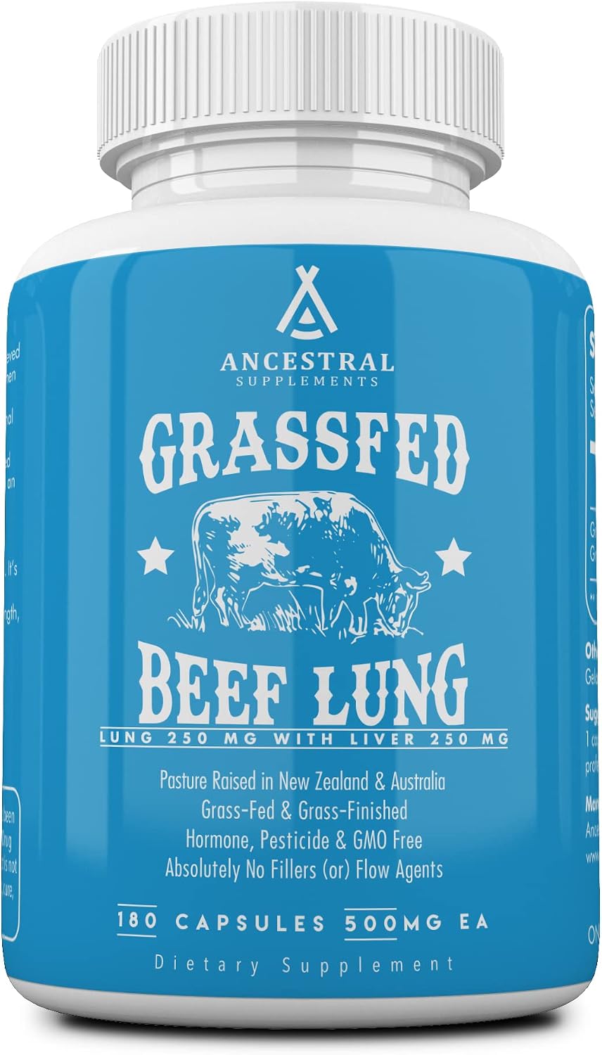Ancestral Supplements Grass Fed Beef Lung Supplement with Liver, 500mg, 180 Capsules - görsel 1
