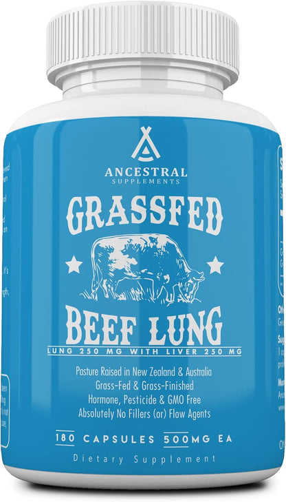 Ancestral Supplements Grass Fed Beef Lung Supplement with Liver, 500mg, 180 Capsules