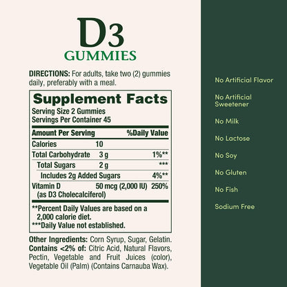 Nature's Bounty Vitamin D3 Gummies, 2000 IU, Mixed Fruit Flavour, 90 Gummies
