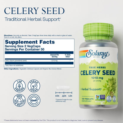 Solaray Celery Seed, 505 mg, 100 Vegetarian Capsules