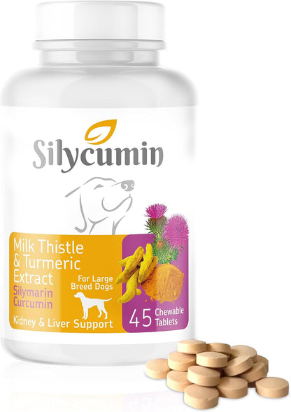 Bio PetActive Silycumin Milk Thistle & Turmeric Supplement for Dogs - Advanced Liver & Kidney Support with 80% Silymarin and Curcumin - Detoxification & Antioxidant Formula - 45 Chewable Tablets