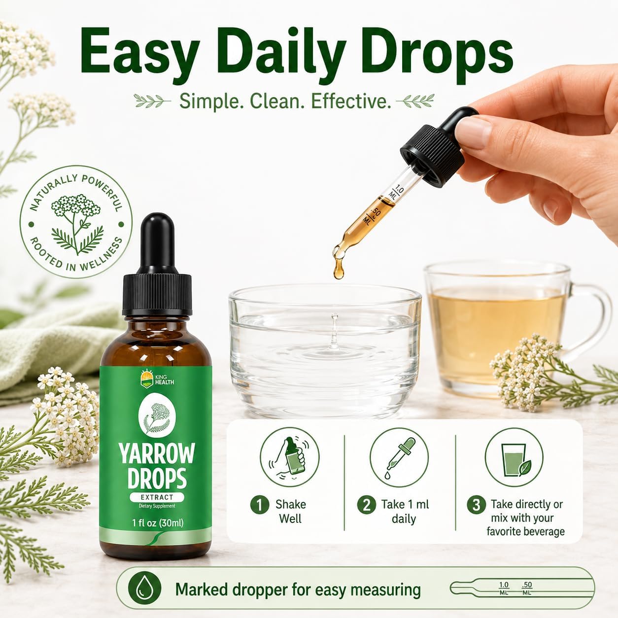 KingHealth Organic Yarrow Herb Tincture – Alcohol-Free Achillea Millefolium Extract for Women – 30 ml - görsel 7