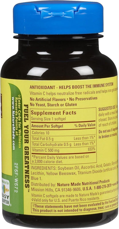 Nature Made Vitamin C 500 mg Soft gel capsule Capsules, 60-Count – Pack of 2