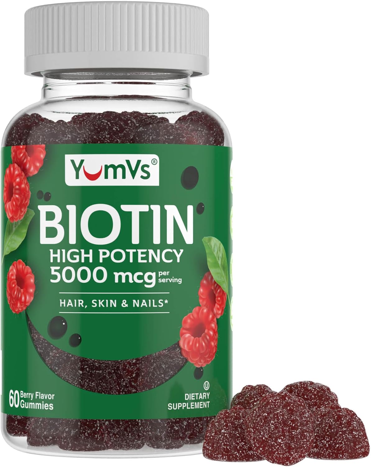 YUM-V'S YumVs Biotin Gummies 5000mcg | Luscious Raspberry Flavour | Hair, Skin & Nails Vitamins for Women and Men (60 Count, Pack of 2) - görsel 8