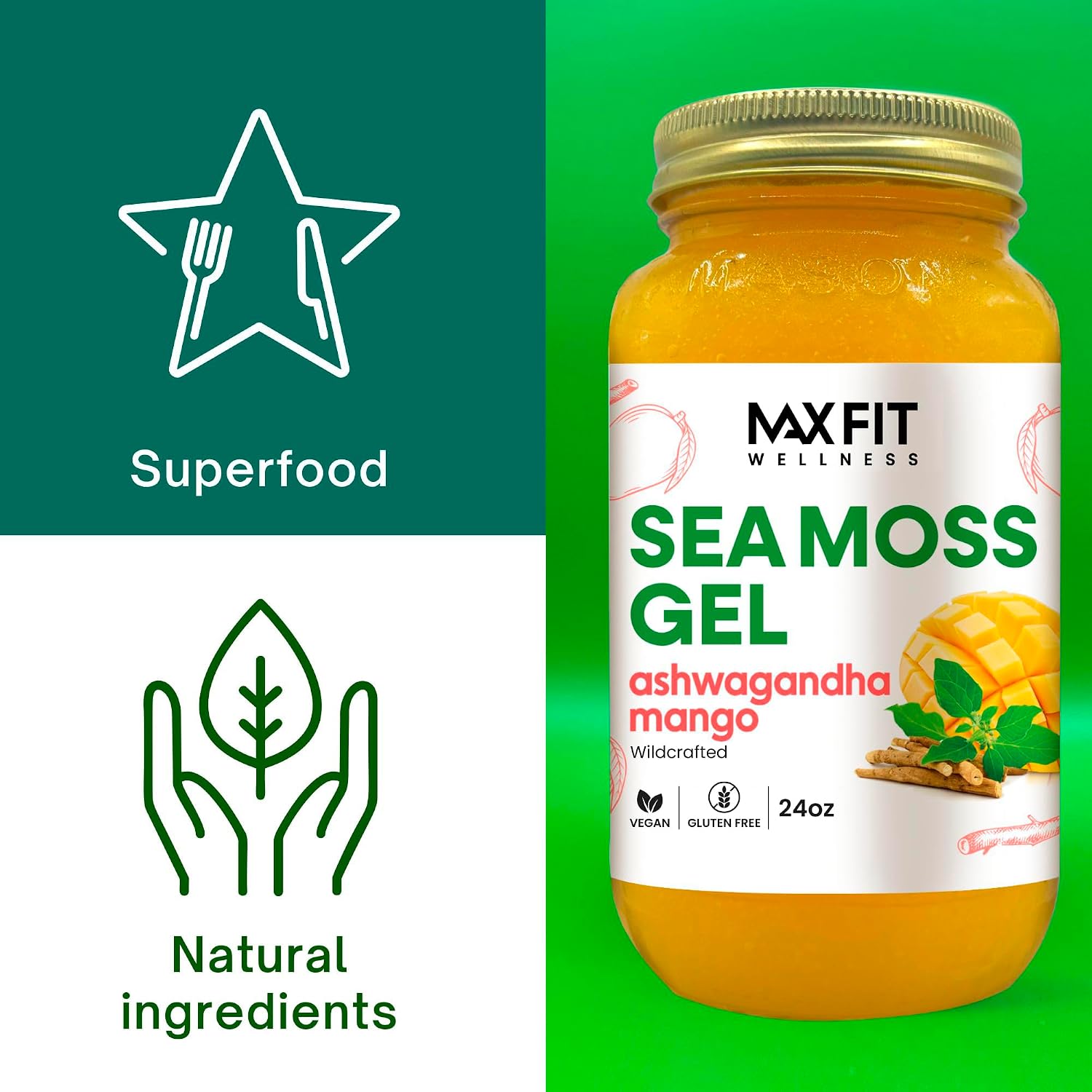 Wildcrafted Sea Moss Gel with Ashwagandha & Mango - 680g (24oz) | MAX FIT - görsel 3