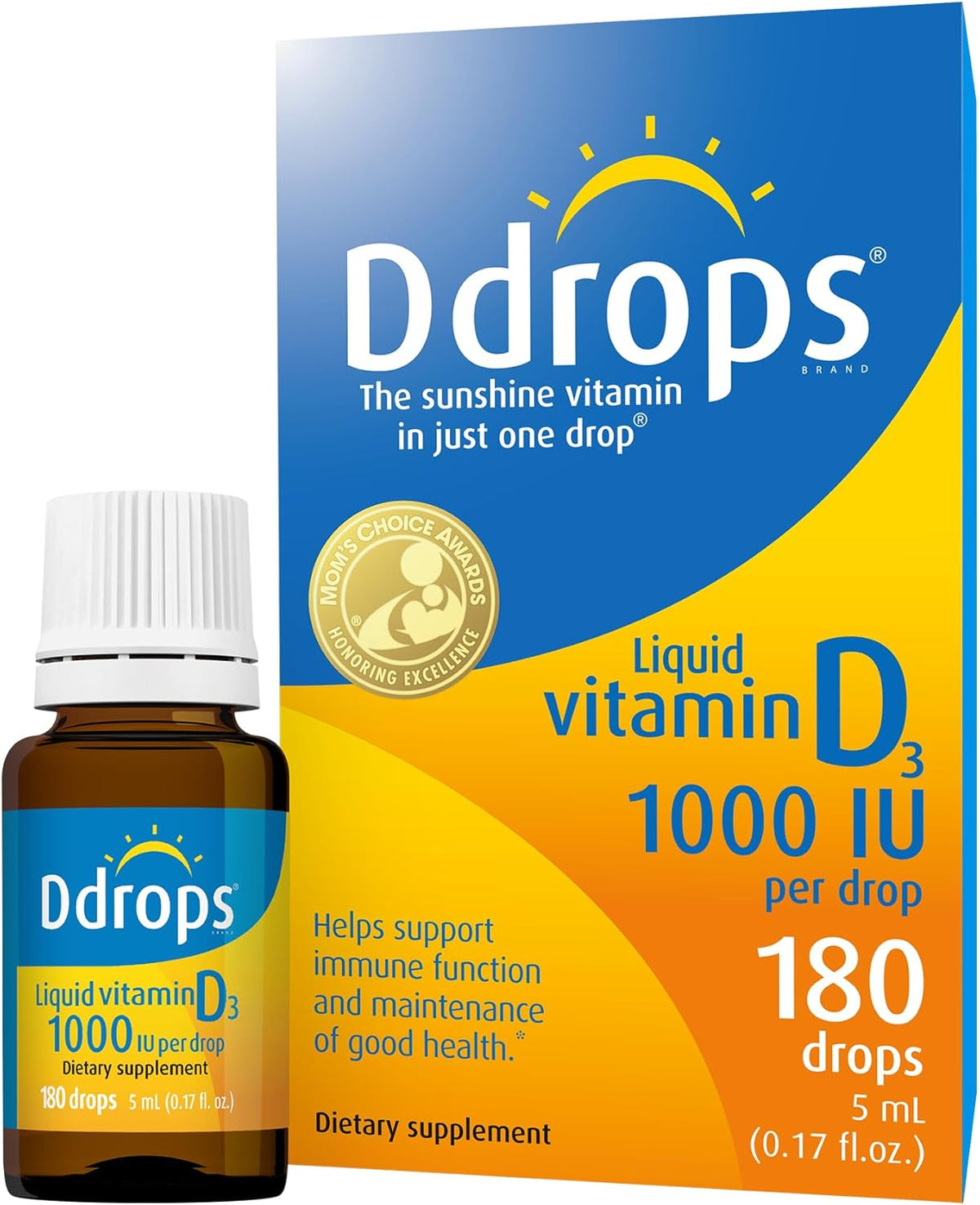 Ddrops Vitamin D3 1000 IU – 180 Drops, Liquid Supplement for Immune Support & Bone Health - görsel 1