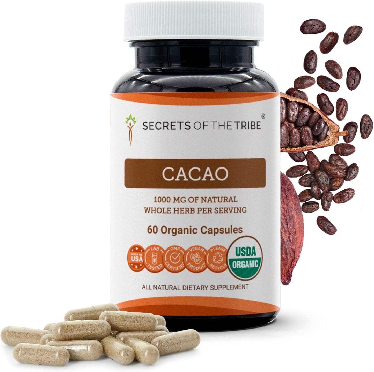 Secrets of the Tribe Organic Raw Cacao Capsules - 1000mg, 120 Capsules - görsel 7