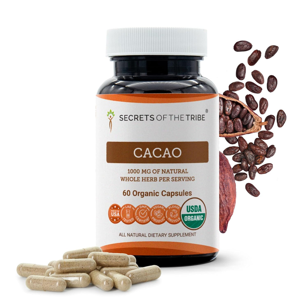 Cacao Organic Capsules | Certified Organic Vegetarian Capsules, Herbal Food Supplement | Theobroma Cacao Dried Raw Beans (120 Count) - görsel 7