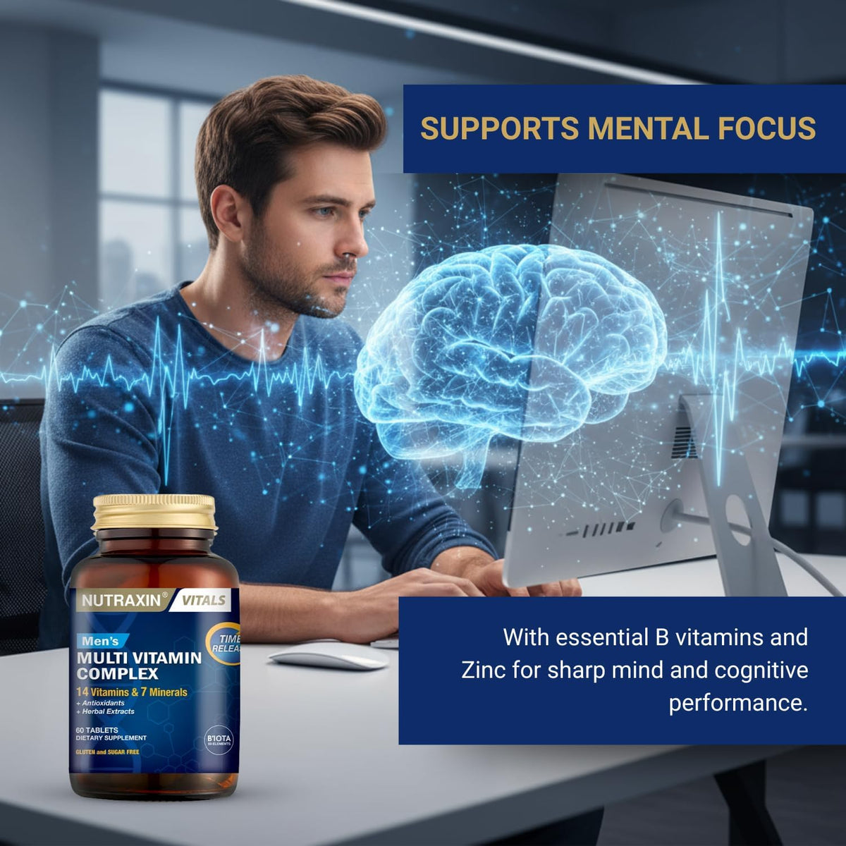 Nutraxin Men's Multivitamin & Mineral Complex, 60 Tablets - görsel 3