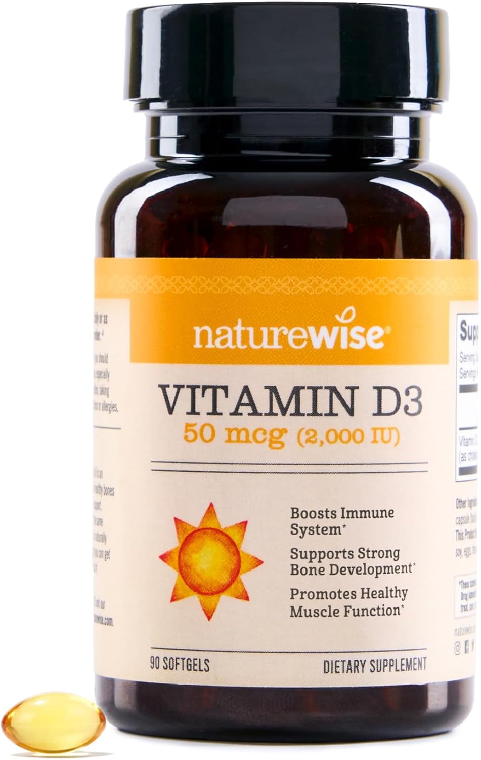 NatureWise Vitamin D3 2000iu (50 mcg) 90-Day Supply for Immune Support, Healthy Muscle Function, and Bone Health - Non-GMO, Gluten-free in Organic Extra Virgin Olive Oil, (Mini Soft gel capsule), 90 Count - görsel 1
