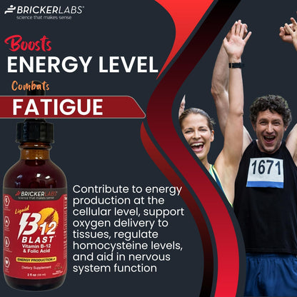 Bricker Labs B-12 Blast Liquid Vitamin B12 and Folic Acid Food Supplement – Natural Raspberry Flavour, 59 ml
