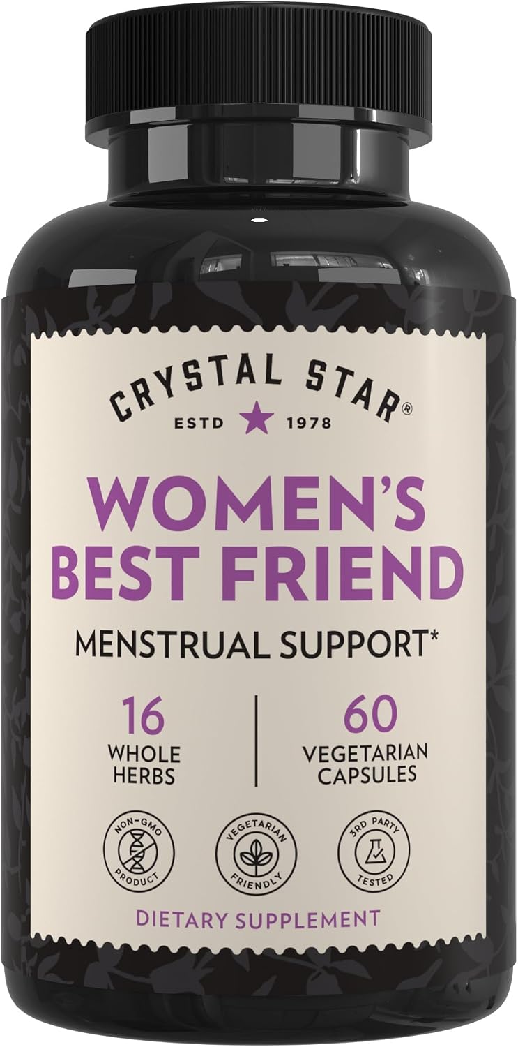 Crystal Star Women's Best Friend – Herbal Menstrual Relief Supplement with Dong Quai, Cramp Bark, Hawthorne and Red Raspberry (60 Capsules) - görsel 1