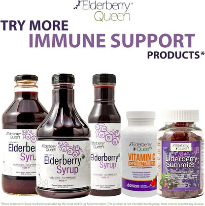 Elderberry Queen Chewable Vitamin C 500mg – Immune Boost & Antioxidant Support Tablets with Vitamin A, E & Organic Echinacea, Elder Fruit, Acerola – Natural Dietary Supplement, 60 Count