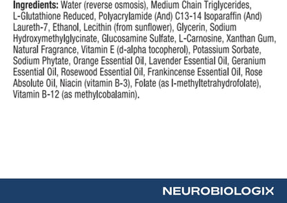 Neurobiologix Glutathione Topical Cream - Transdermal L-Glutathione with Vitamin E, B12, B3 & Folate, L-Carnosine, Essential Oils & Antioxidants, 48 g
