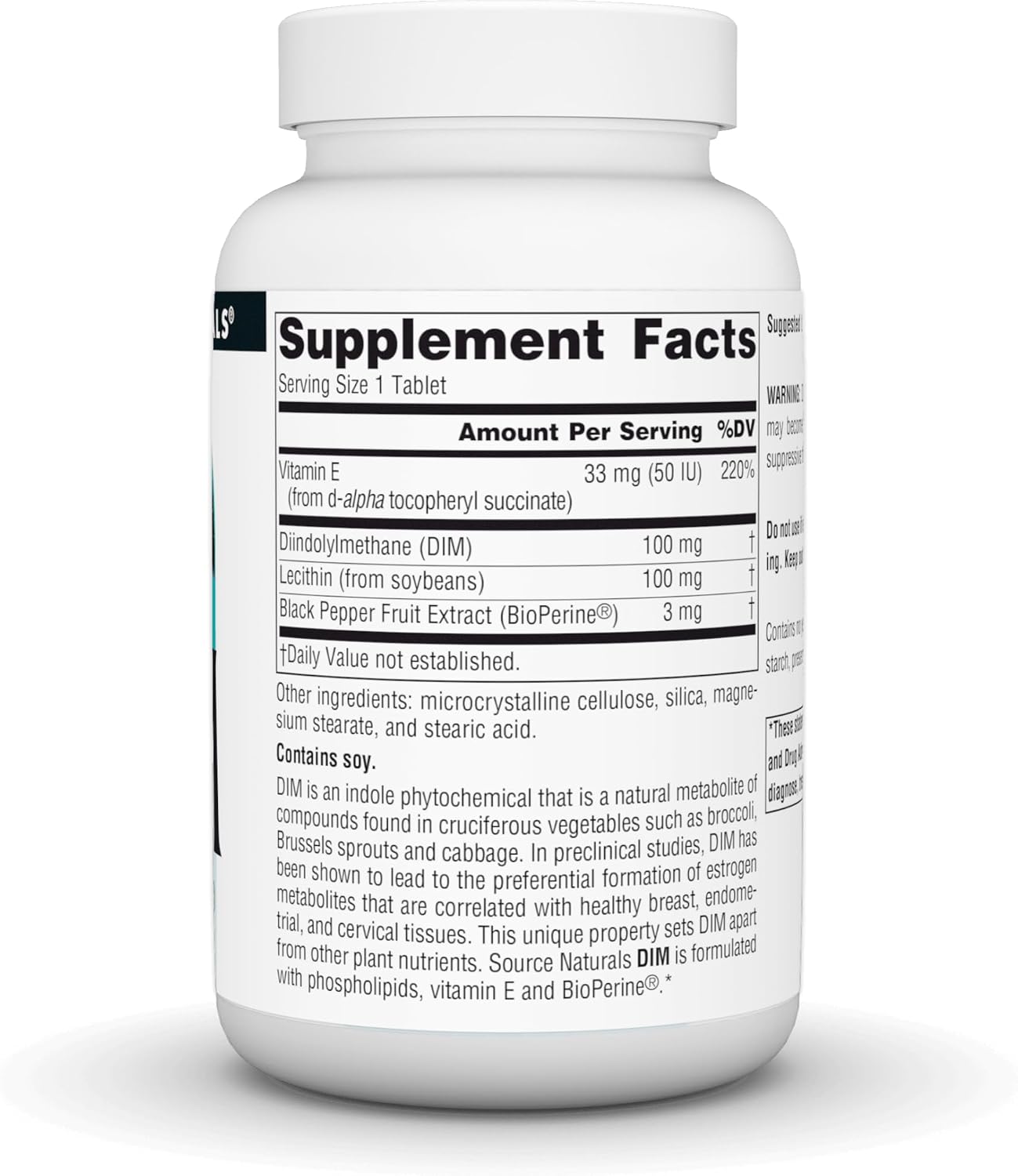 Source Naturals DIM, Diindolylmethane 100mg with BioPerine, Vitamin E & More - 120 Tablets - görsel 2