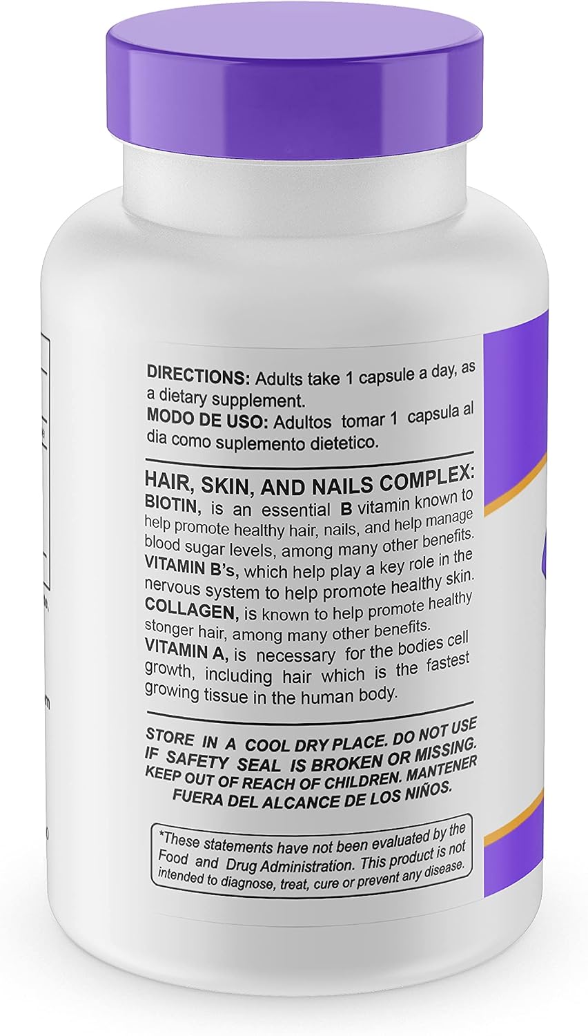 Sunshine Naturals Biotin 5000 mcg Food Supplement – with Collagen, Vitamin A & B – 90 Capsules - görsel 3